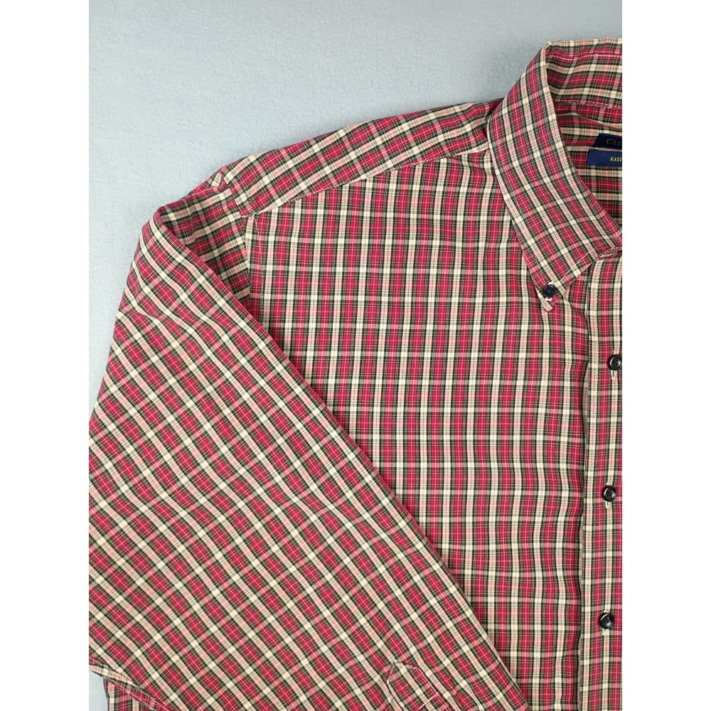 Club Room Mens Red Plaid Button Down Shirt Easy Care 100% Cotton 17.5 34/35